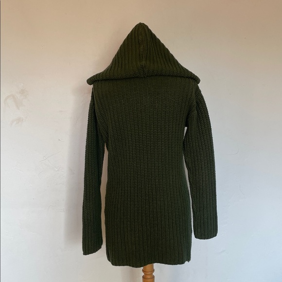 Vintage 525 America Hooded Cardigan Olive Green Ribbed Knit 100% Cotton  Sweater - Picture 10 of 12